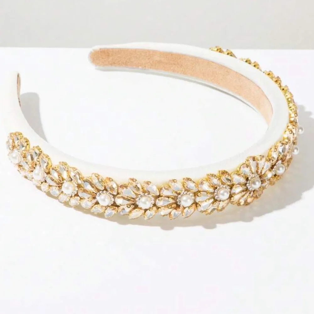 Elegant Gold‎ and White Embellished Headband